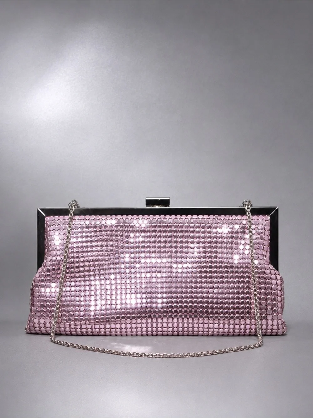 BoutiKe Metallic Pink Chainmail Clutch Crossbody Y2K Evening Bag